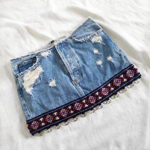 Carmar Distressed Embroidered O-Ring Mini Skirt